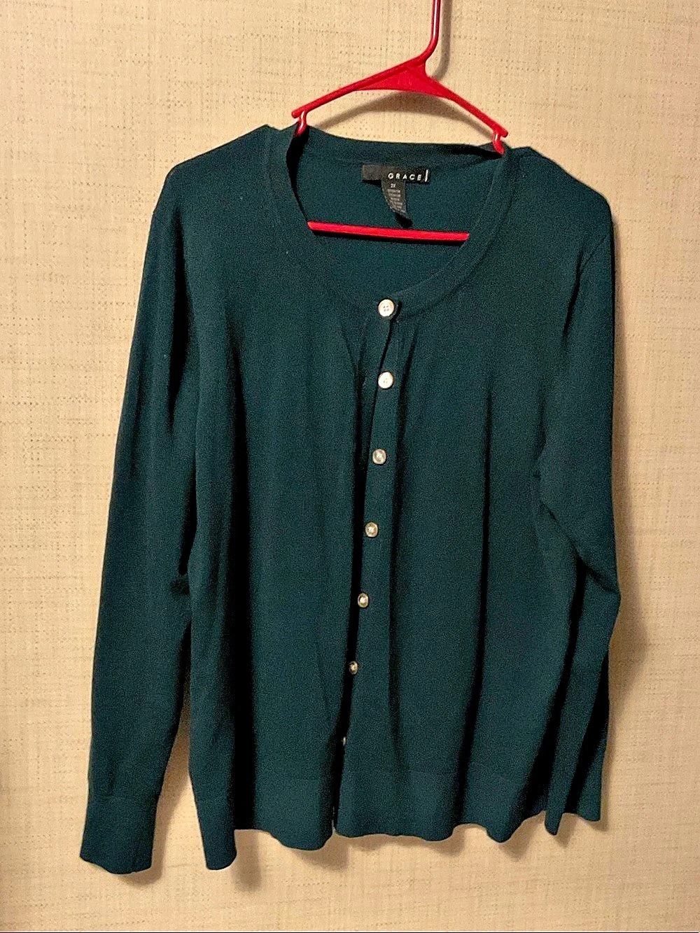 Grace Button Front Cardigan in Green Size 2X Like New